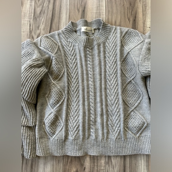 Chicwish Womens Cable Knit Sweater Dramatic Knit Ruffle Sleeves Gray Size M - Picture 5 of 9